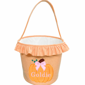 Orange gingham bucket with pumpkin design