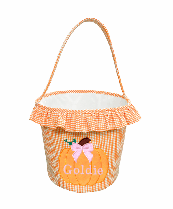 Orange gingham bucket with pumpkin design
