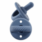 Blue rubber pacifier with looped handle
