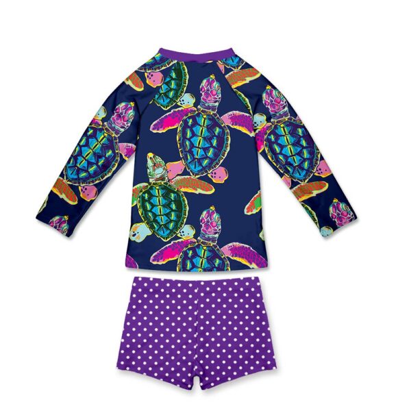 millie loves lily girls swim navy waterturtle long sleeve rashguard set Colorful turtle print swimsuit for kids