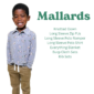 Child wearing mallard-patterned clothing, product options listed.