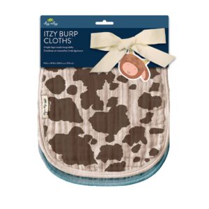Cow-pattern burp cloths with bow packaging.