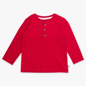 Red long-sleeve shirt with buttons for kids.