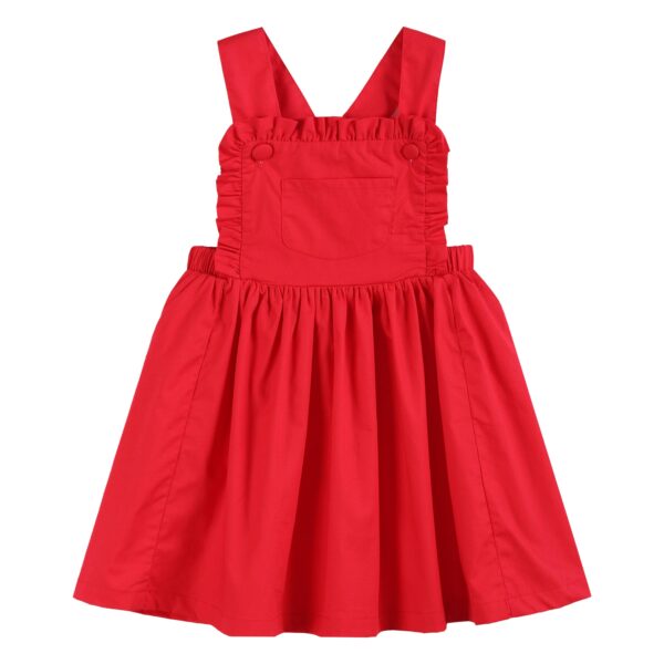 lil cactus red ruffle jumper dress with santa claus peter pan collar long sleeve tee Red children's pinafore dress with ruffled straps.