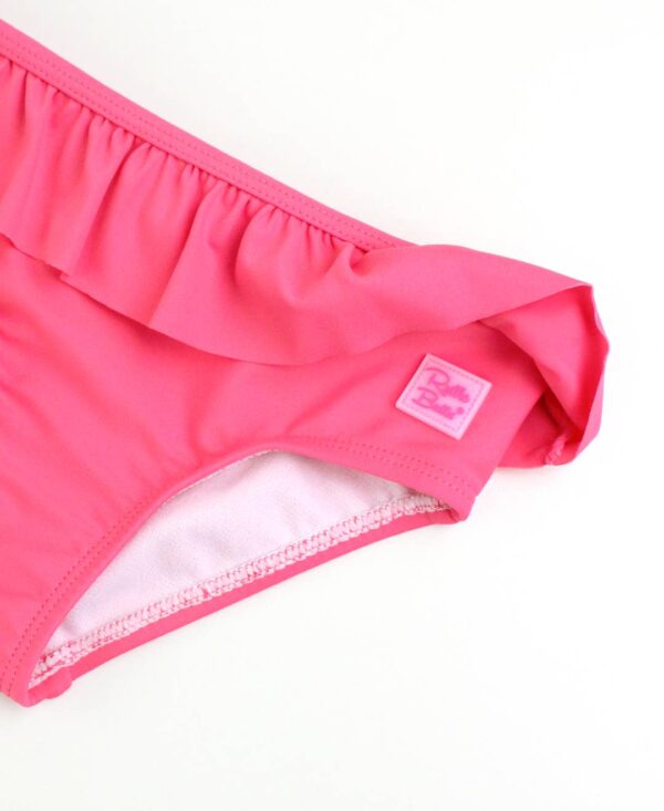 rufflebutts cheerful blossoms princess seam ruffle rash guard 2 piece Pink ruffled swimwear with Barbie logo
