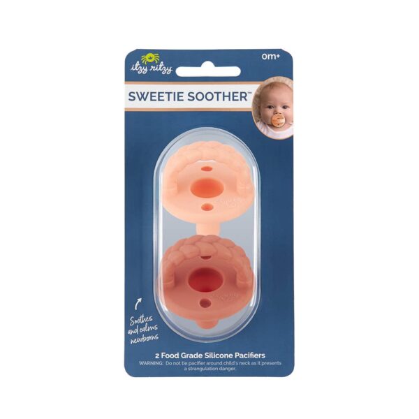 itzy ritzy sweetie soother™ pacifier sets (2 pack): aquamarine + peach bows Sweetie Soother silicone pacifiers for newborns