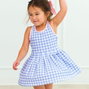 RuffleButts - Periwinkle Gingham Active Dress Short Set