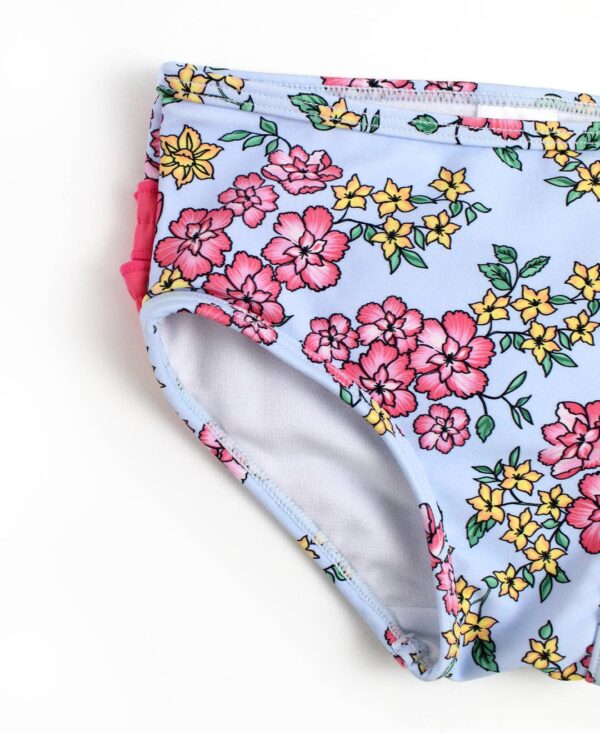 rufflebutts cheerful blossoms flounce bikini Floral bikini bottoms with pink and yellow flowers.