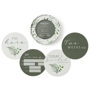 Green and white baby milestone cards set.