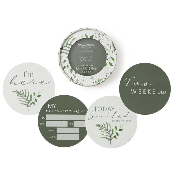 snuggle hunny enchanted & olive reversible milestone cards Green and white baby milestone cards set.