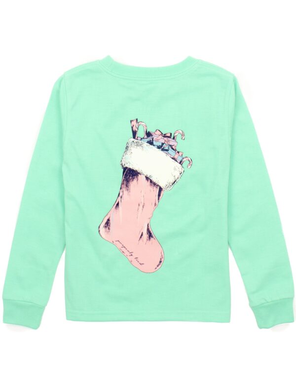 Mint green shirt with Christmas stocking design.