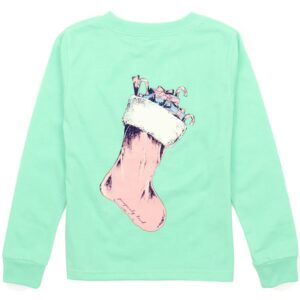 Mint green shirt with Christmas stocking design.