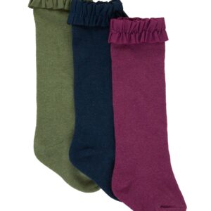 Three colorful ruffled top socks.