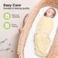 Baby swaddled in crib, easy care, machine washable blanket.