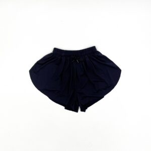 Black athletic shorts on white background.