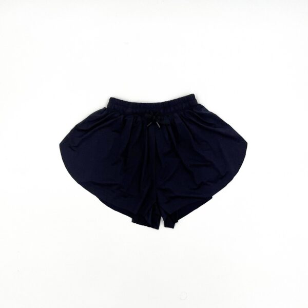 Black athletic shorts on white background.