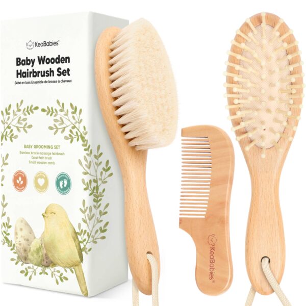 keababies keababies baby hair brush and comb set: walnut Baby wooden hairbrush set with comb and box.