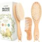 Baby wooden hairbrush set with comb and box.
