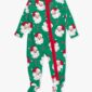 Green Santa-themed Christmas onesie for babies.