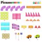Picasso Tiles colorful construction pieces and toy cars.