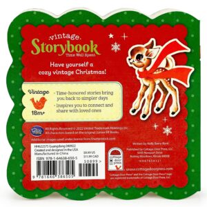 Vintage Christmas storybook cover with festive design.