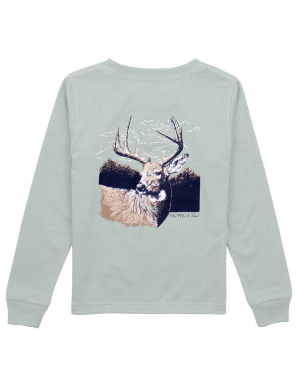 properly tied sage bucks long sleeve Long sleeve shirt with deer design