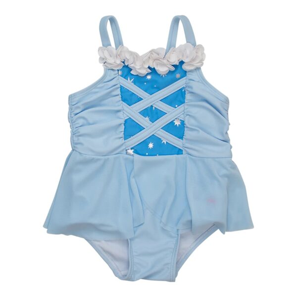 Blue floral girl's swimsuit with star pattern