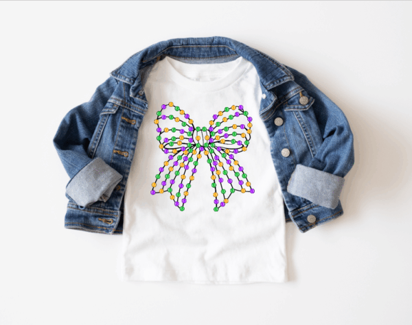 Colorful bow t-shirt with denim jacket