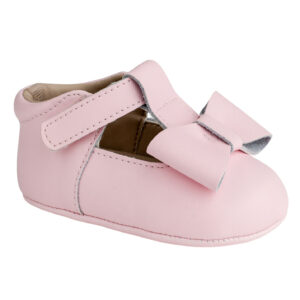 Pink baby shoe with bow and strap