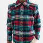 Child wearing plaid shirt, beige pants.