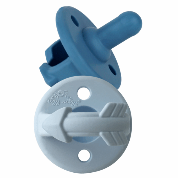 itzy ritzy sweetie soother™ pacifier sets (2 pack): agave + succulent cables Blue silicone baby pacifiers with arrow design.
