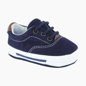 Navy blue toddler sneaker with white sole