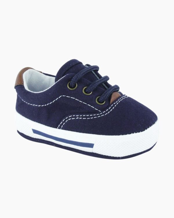 Navy blue toddler sneaker with white sole