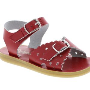 Red leather sandal with buckle and perforations