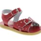 Red leather sandal with buckle and perforations