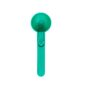 Green plastic measuring spoon on white background