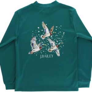 Green shirt with flying ducks print.