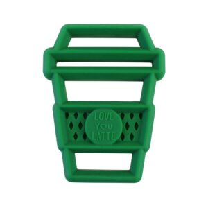 Green coffee cup teether, Love You Latte design.