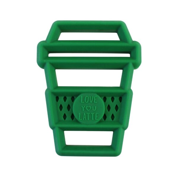 itzy ritzy chew crew™ silicone baby teethers Green coffee cup teether, Love You Latte design.
