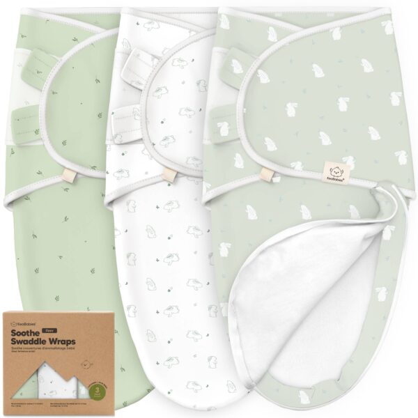 keababies 3pk soothe zippy baby swaddles 0 3 months,newborn sleep sack Green and white baby swaddle wraps with bunny design.