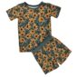 Floral print children's pajama set with sunflowers.