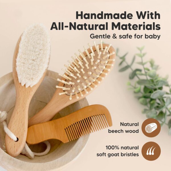 keababies keababies baby hair brush and comb set: walnut Handmade baby brushes, natural materials, gentle for infants.