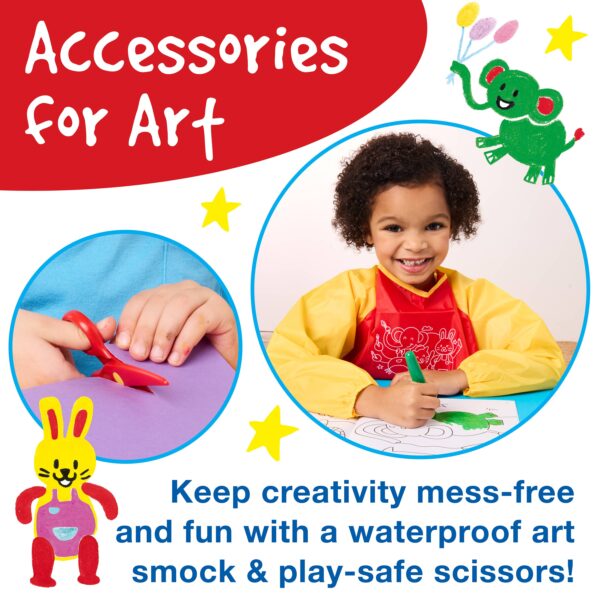 faber castell / creativity for kids little creatives artplay activity set Child using art smock and safe scissors.