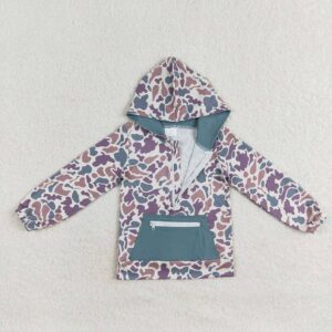 Aier Wholesale - Green Camo Half-Zip Lightweight Hoodie