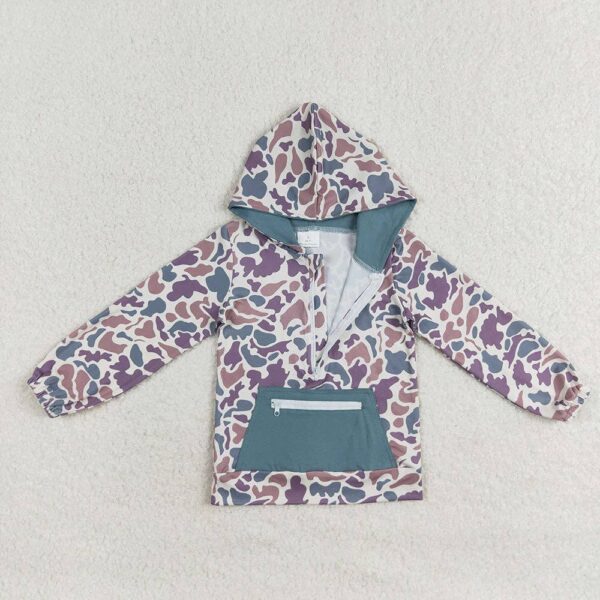 aier wholesale green camo half zip lightweight hoodie