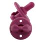 Pink pacifier with bow design, front view.