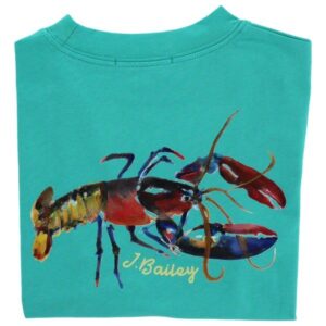 Turquoise shirt with colorful lobster design