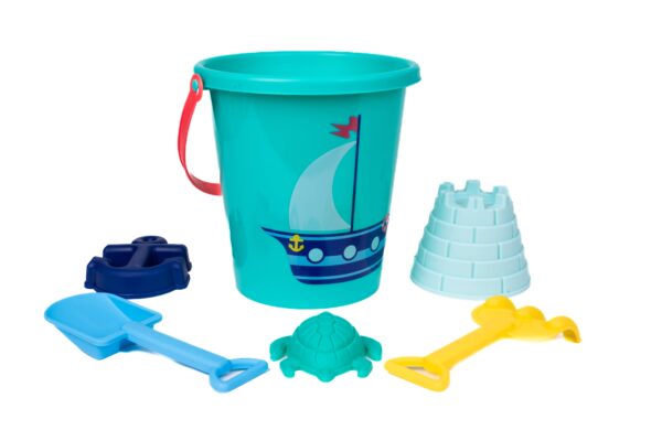 toysmith toysmith 6 piece set ship sand bucket set Colorful beach toy set with bucket and molds.