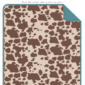 Cow print rug with teal border.