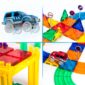 Colorful magnetic tiles toy car set